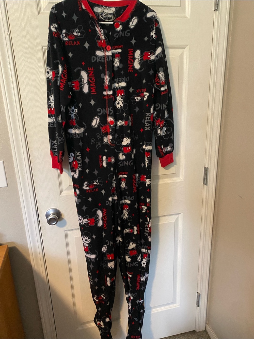Disney Black, Red & White Mickey Mouse Fleece Footie Pajamas